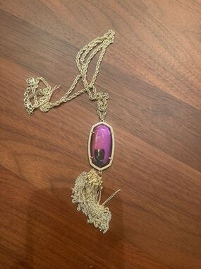 Kendra Scott Gold-Tone Necklace with Purple Pendant and Tassel Dichroic glass